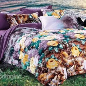 Dazzling Colorful Peonies Design 4-Piece Duvet Cover Sets