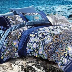Vintage Exquisite Jacquard Design Blue 4-Piece Cotton Duvet Cover Sets