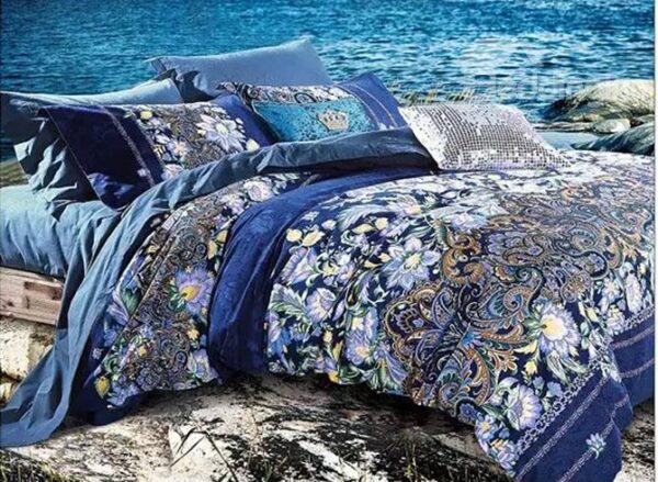 Vintage Exquisite Jacquard Design Blue 4-Piece Cotton Duvet Cover Sets