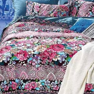 Dazzling Peonies and Jacquard Design 4-Piece Duvet Cover Sets