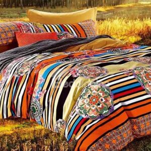 Fancy Jacquard Stripes Print Cotton 4-Piece Duvet Cover Sets