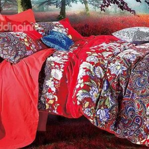 Jacquard Colorful Floral Design 4-Piece Cotton Duvet Cover Sets