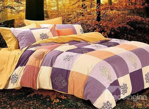 Muted Colored Concise Plaid Cotton 4-Piece Duvet Cover Sets
