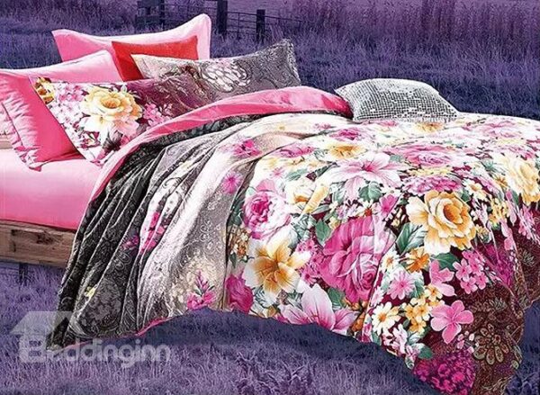 Live Blooming Flowers Print 4-Piece Duvet Cover Sets
