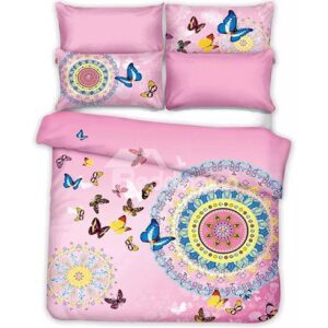 Gorgeous Butterflies Jacquard Design Sweet Pink 4-Piece Cotton Duvet Cover Sets