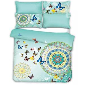 Flying Butterflies Jacquard Design Fresh Green 4-Piece Cotton Duvet Cover Sets