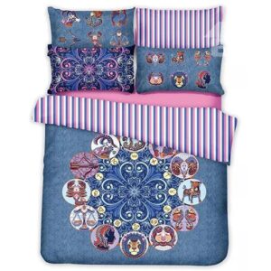 Vintage Animal Jacquard Design Blue 4-Piece Cotton Duvet Cover Sets