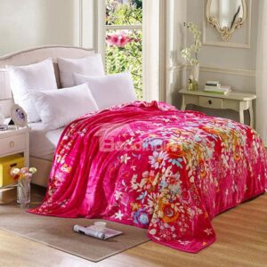 Nice Colorful Flowers with Rosy Ground Bed Blanket