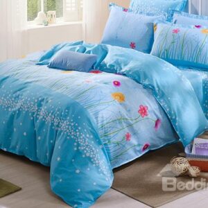 Fresh Blue Tiny Flowers Pattern 100% Cotton Kids 3-Piece Duvet Cover Sets