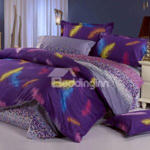Vintage Purple Colorful Feather Pattern Purified Cotton 3-Piece Duvet Cover Sets