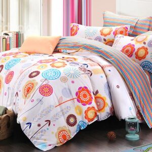 Colorful Stripes and Floral Pattern 100% Cotton Kids 3-Piece Duvet Cover Sets