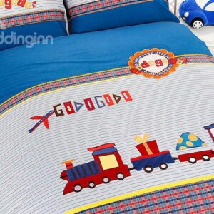 Cute Letter and Train Print Cotton 3-Piece Kids Duvet Cover Sets