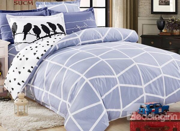 Simple Style Square Pattern Kids 100% Cotton Duvet Cover Sets