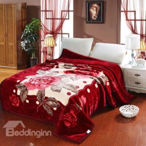 Vivid Red Flowers Classy Warm Raschel Blanket
