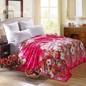 Beautiful Blooming Flowers with Pink Ground Bed Blanket