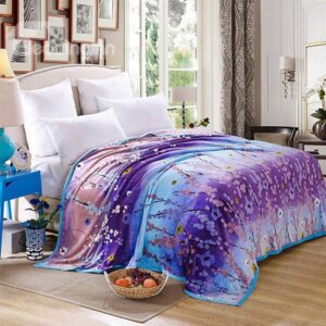 Colorful Wintersweet Printed Anti-Pilling Flannel Bed Blanket
