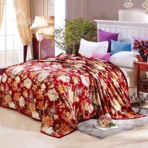 Bright Blooming Peonies Printed Blanket Suitable for All Seasons