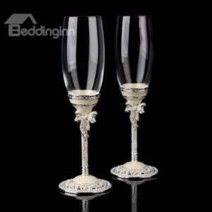 Exquisite Enamel Tall Champagne Wine Glasses 1-Pair