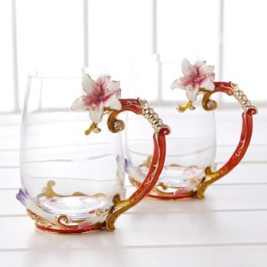 Gorgeous Lily Design Handle Crystal Glass Coffee Cup 1-Piece