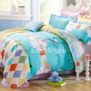 Trendy Plaid snad Letters Pattern Kids Cotton 4-Piece Duvet Cover Sets