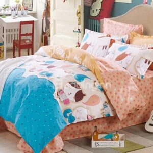 Lovely Cats Singing Print 100% Cotton Girls 4-Piece Duvet Cover Sets