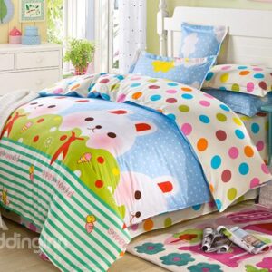 Childhood Dream Rabbit Pattern 100% Cotton Girls 4-Piece Duvet Cover Sets