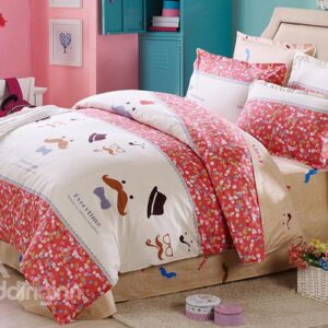 Hat and Mustache Pattern 100% Cotton Girls 4-Piece Duvet Cover Sets