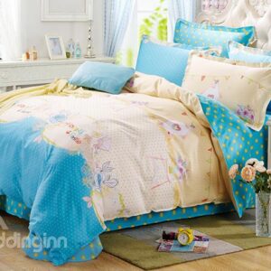 Happy Smile Rose and Heart Shape Pattern 100% Cotton Girls 4-Piece Duvet Cover Sets