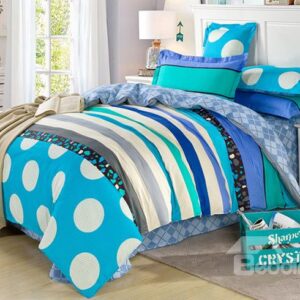 Refreshing Blue Stripes Pattern 100% Cotton Boys 4-Piece Duvet Cover Sets