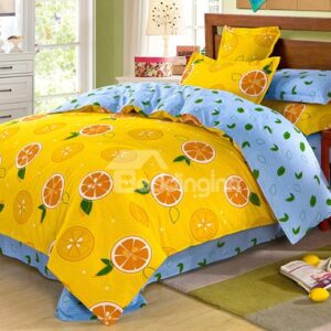 City of Oranges Refreshing Kids Cotton 4-Piece Duvet Cover Sets