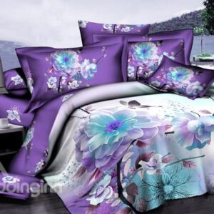 Purple Floral 100% Cotton 2-Piece Pillow Cases