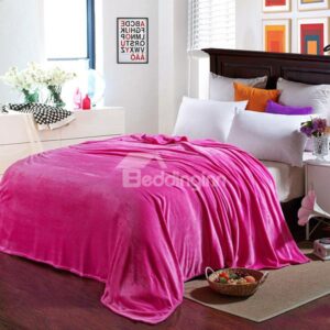 Solid-colored Rosy Comfy Warm Flannel Bed Blanket