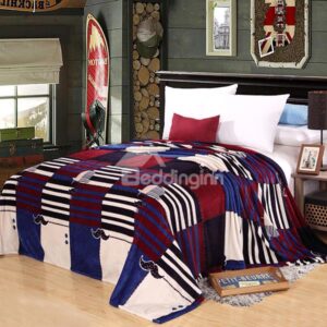 Plaid Stripes Cute Mustache Design Flannel Blanket