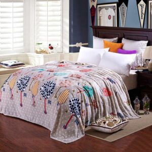 Cartoon Trees Polka Dot Printed Gray Flannel Blanket