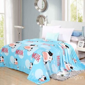 Cute Cow Print Blue Flannel Bed Blanket