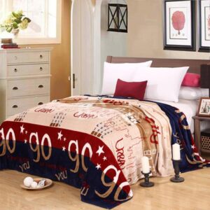Letters Printed Muted Colored Flannel Bed Blanket