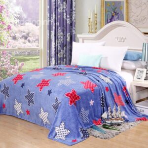 Fashion Five Stars Print Flannel Bed Blanket