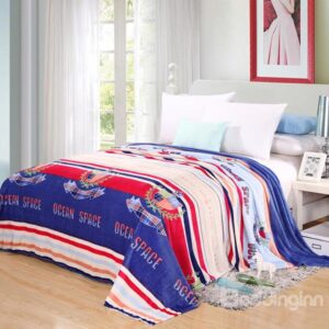 Stripes Letter Printed European Style Flannel Blanket