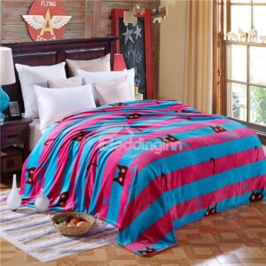 Adorable Cat Stripes Printed Flannel Bed Blanket