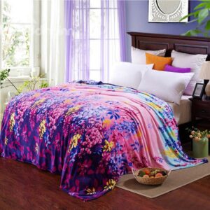Bright Colorful Floral Printed Anti-Pilling Flannel Blanket