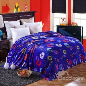Lips Print Flannel Anti-pilling Bed Blanket