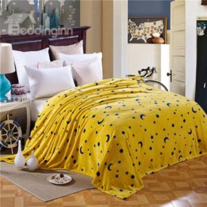 Stars and Moon Print Yellow Flannel Blanket