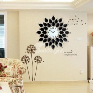 Modern Unique Black Leaves Pattern Diamond Decorative Wall Clock