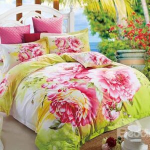 Pink Peonies Design Cozy Cotton 4-Piece Duvet Cover Sets
