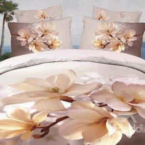 Elegant Magnolia Printing 4 Pieces Duvet Cover Sets