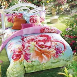 Vibrant Blooming Peonies Printing Skincare Cotton 4-Piece Duvet Cover Sets