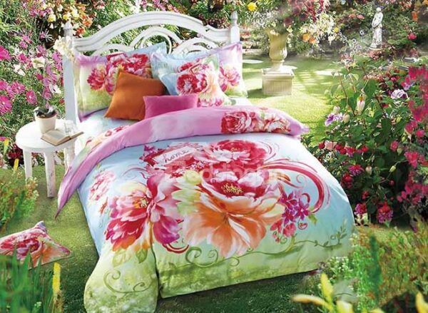 Vibrant Blooming Peonies Printing Skincare Cotton 4-Piece Duvet Cover Sets
