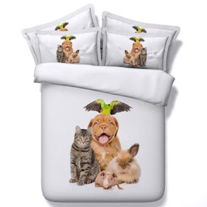 Cute Animals Digital Printing with White Ground 5-Piece Comforter Sets
