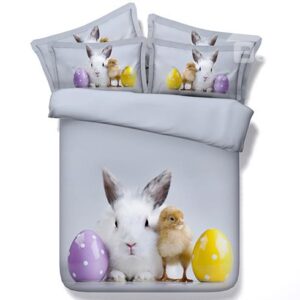 Rabbit and Chick Digital Printing Gray 5-Piece Comforter Sets