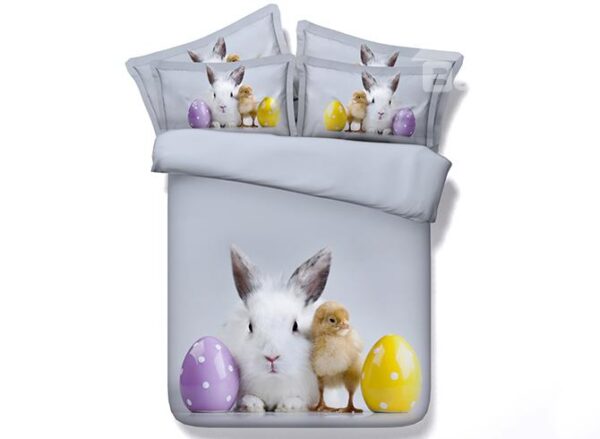 Rabbit and Chick Digital Printing Gray 5-Piece Comforter Sets